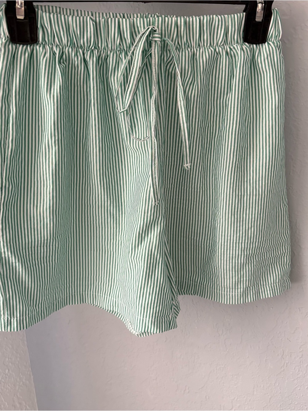 High-Waist Mint Stripe Drawstring Shorts